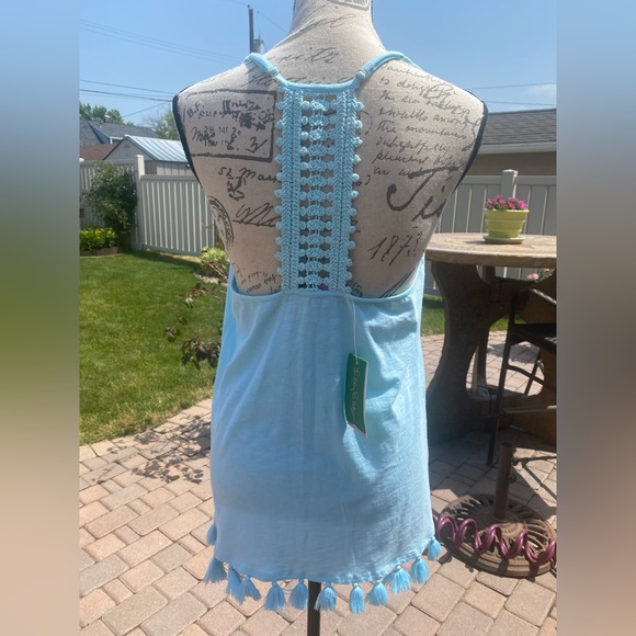 NWT Lilly Pulitzer Nya Tank Top/ Serene blue with fringe tassels/crochet t-back - Picture 2 of 10